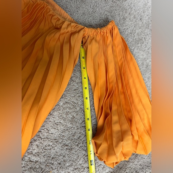 Express Off Shoulder Pleated Crop Top / Orange / S - Picture 9 of 9